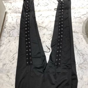 FashionNova Black Lace-up Leggings.